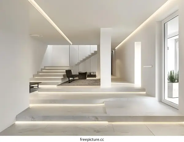 Modern Minimalist Interior Design with Concrete Steps
