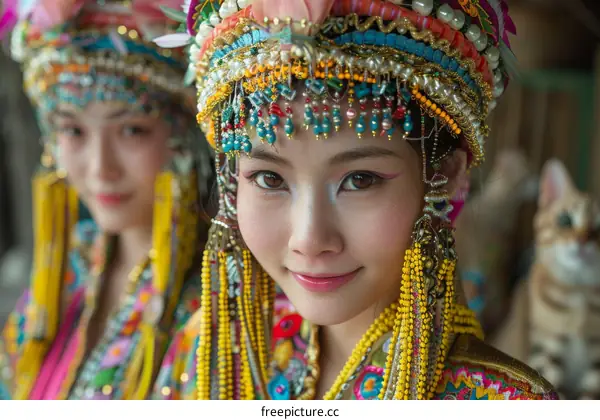 Portrait of a Bunun woman in traditional clothing from Taiwan