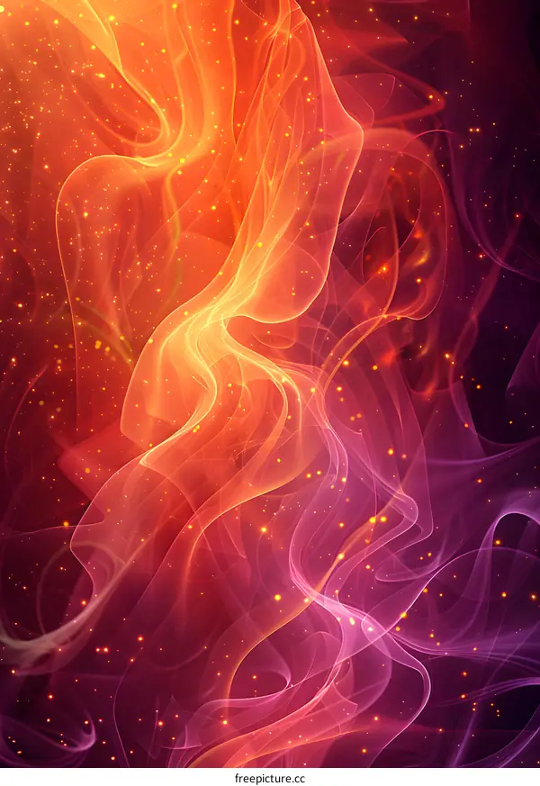 Abstract red and orange fluid shapes with stars