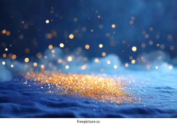 Sparkling Gold Glitter on Deep Blue Background