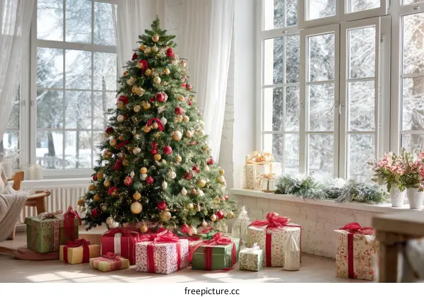 Christmas Decor by the Window with Presents