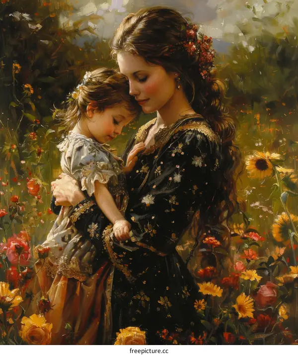 Mother and Daughter in a Garden of Flowers