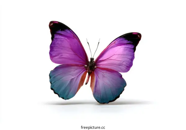 Beautiful Purple and Teal Butterfly on White Background