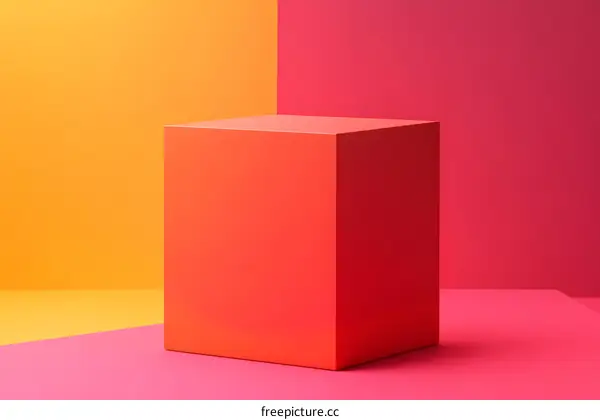 Red Cube On Orange And Pink Background