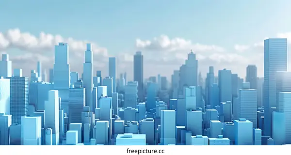 Abstract Blue and White Cityscape