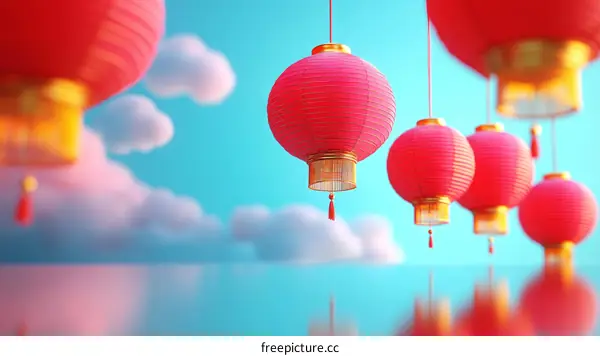 Red Chinese Lanterns in the Sky
