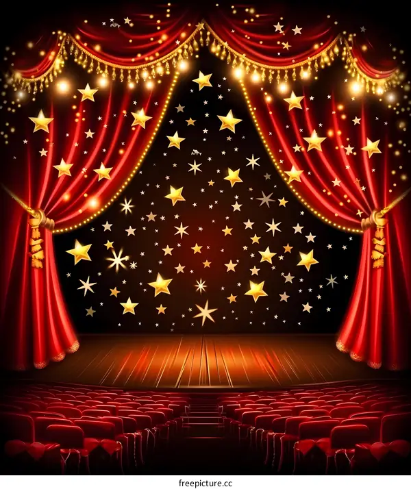 Red Curtain Stage with Golden Stars