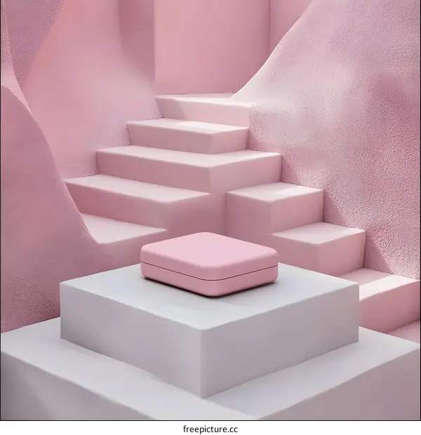 Pink Box on White Platform with Pink Wall Background