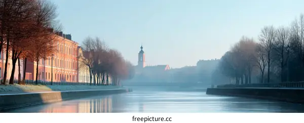 Winter Canal Cityscape at Dawn
