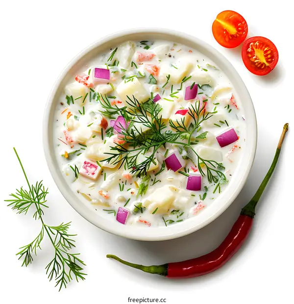 A bowl of okroshka, a cold Russian soup