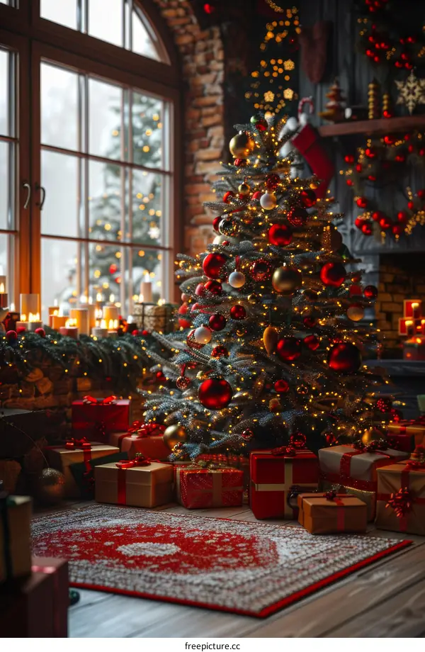 Christmas Tree with Presents and Decorations