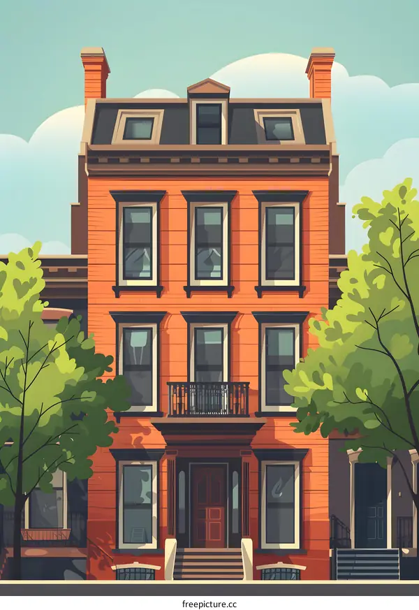 Orange Brick Building With Green Trees