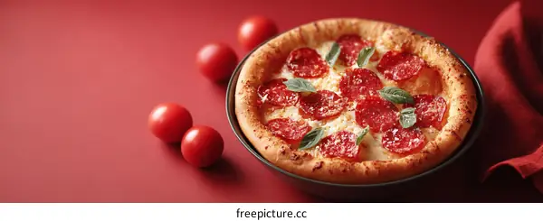 Delicious Pepperoni Pizza on a Red Background