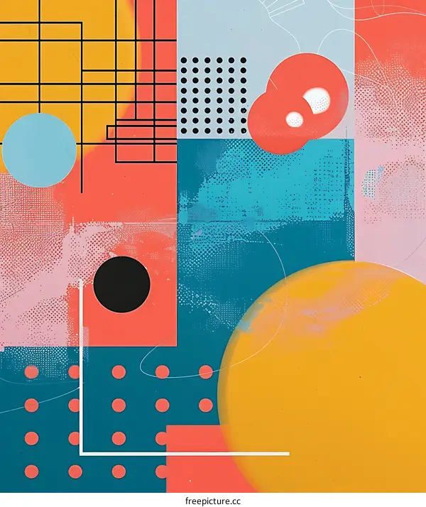 Abstract Geometric Shapes Design in Blue Yellow Red and Black Colors