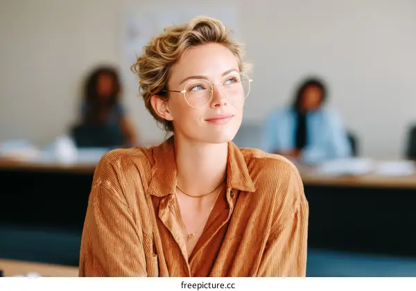 Thoughtful Caucasian Woman in Business Setting