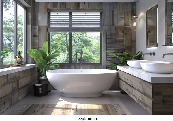 Stylish Bathroom Design Blending Wood and Modern Elements