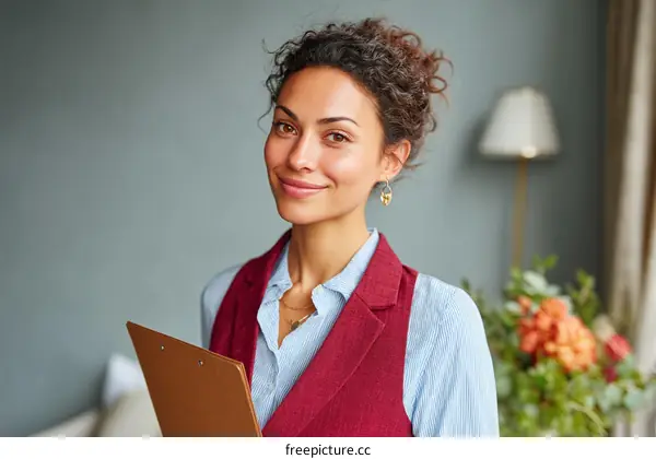 Confident Business Woman Holding Clipboard