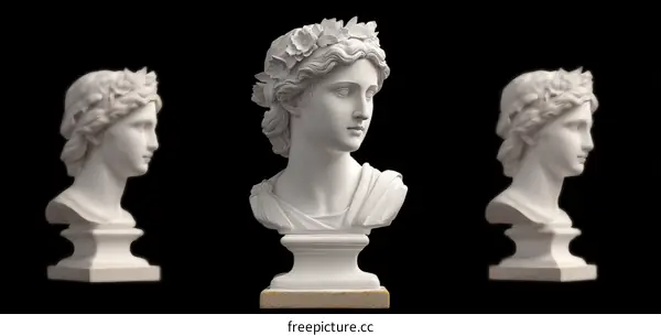 Three marble busts of classical female figures with laurel wreaths