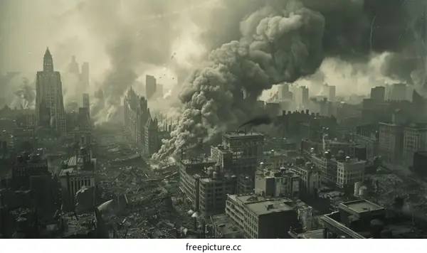 New York City in ruins after a nuclear attack