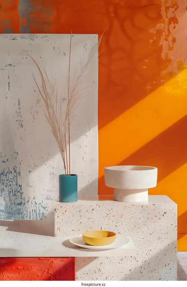 Minimalist Still Life with Dried Flowers and Terrazzo