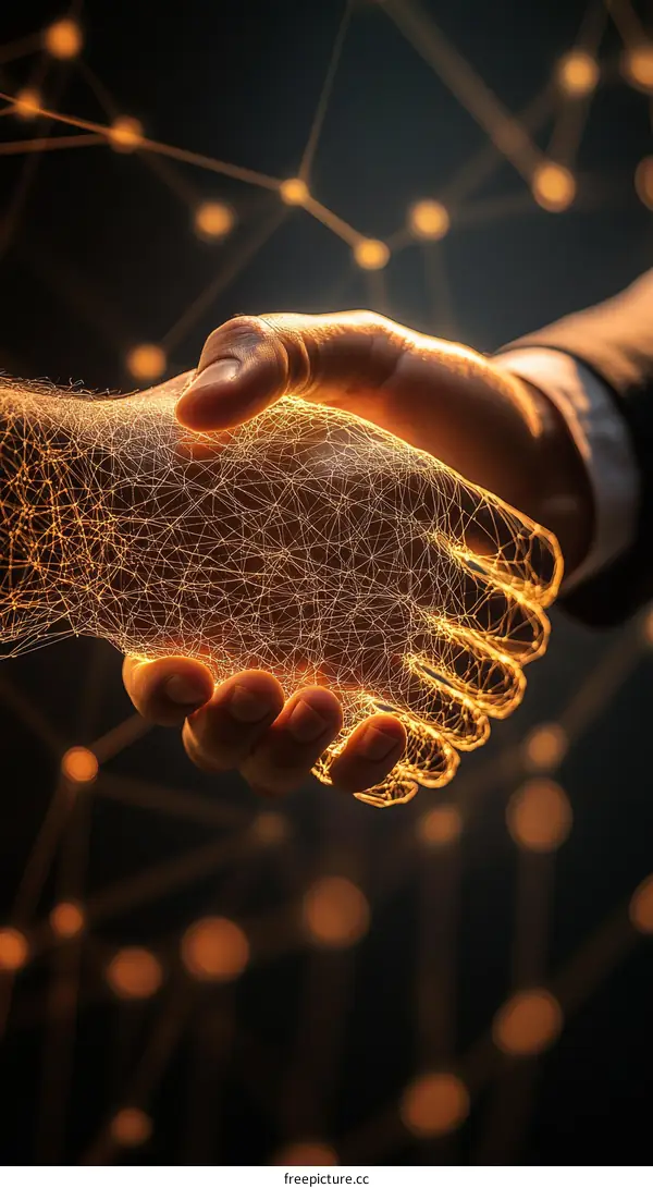 Digital Handshake Illustrating Technological Partnership