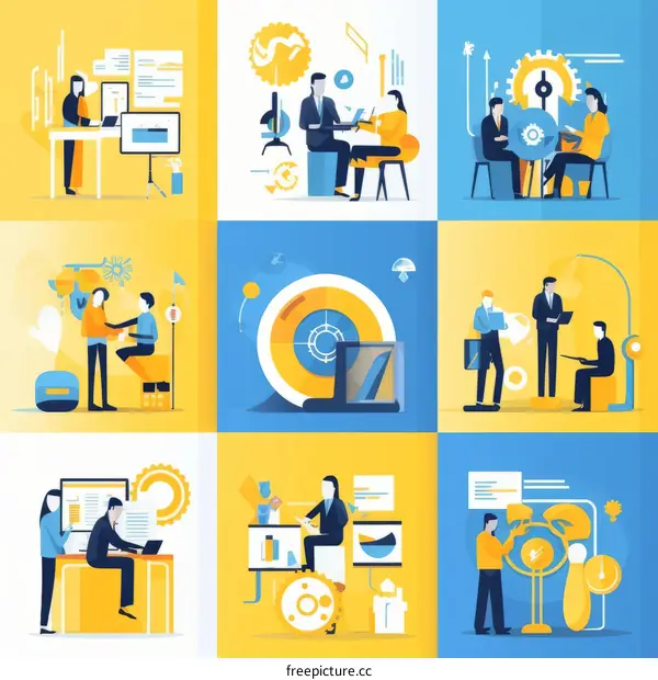 Illustration of people working together in an office