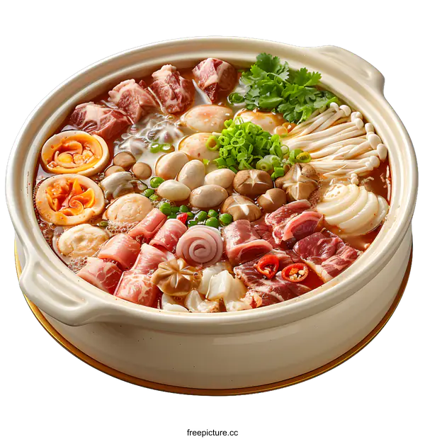 [Transparent Background PNG]Spicy Hot Pot with Various Ingredients