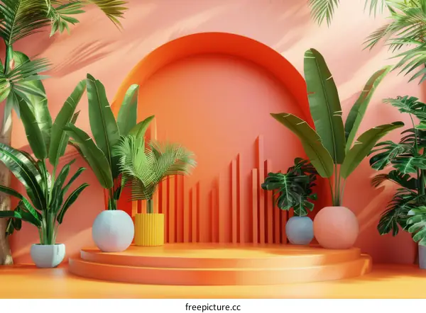 Orange Podium with Green Plants