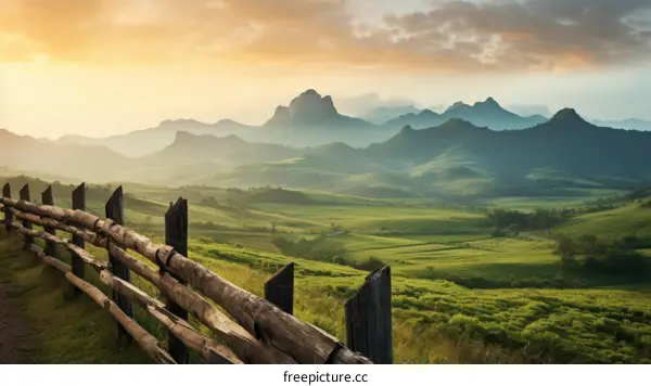 Countryside landscape with mountains in the distance