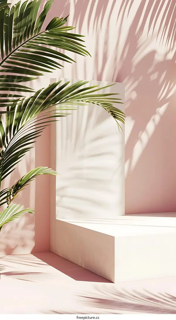Minimalist Tropical Palm Leaf Shadow Mockup With Pink Background