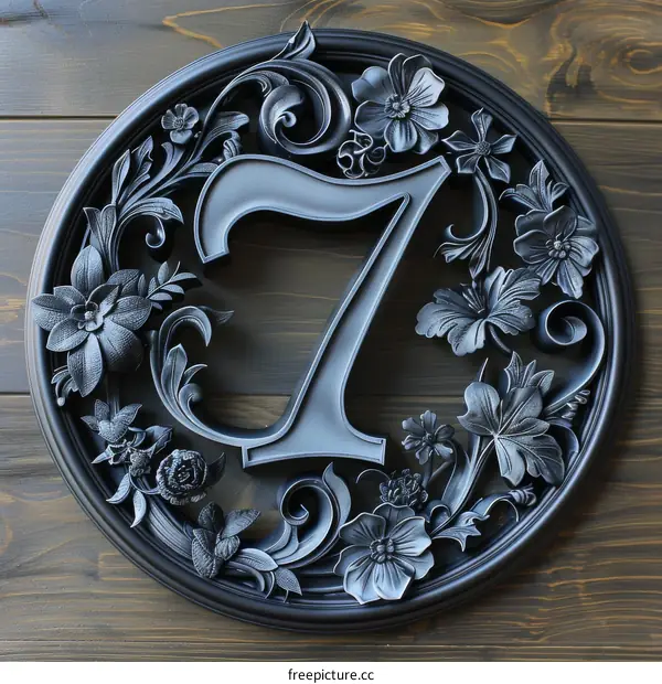 Gray Floral Number Seven Wall Plaque