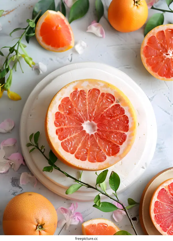 Freshly Sliced Grapefruit on a White Background