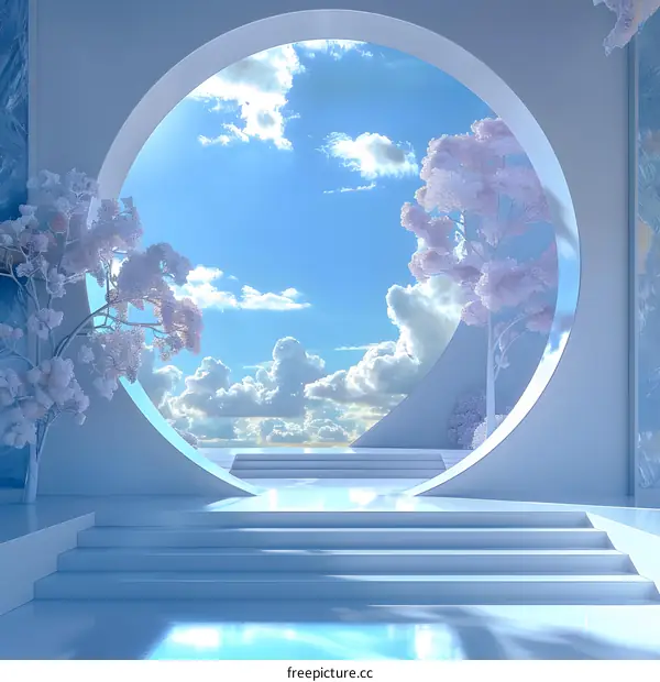 Modern Round Building with Blue Sky and Clouds