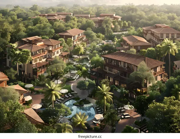 Tropical Resort with Pool and Lush Greenery