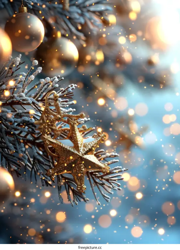 Christmas Tree Decorations with Golden Lights