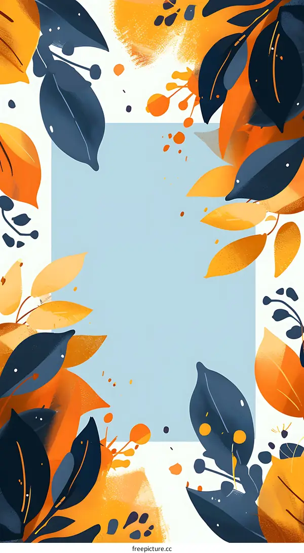 Autumn Leaves Frame Illustration with Blue and Orange Colors