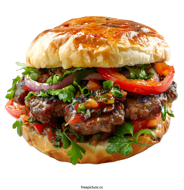 [Transparent Background PNG]A delicious and healthy burger with fresh vegetables