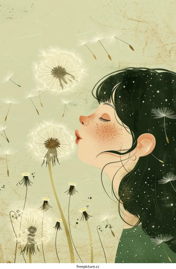 Dandelion Wishes: Girl Blowing Seeds