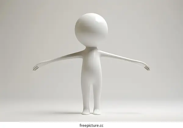 White 3D Cartoon Human Character Standing With Arms Outstretched