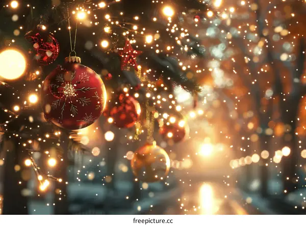 Christmas Tree with Red and Gold Ornaments