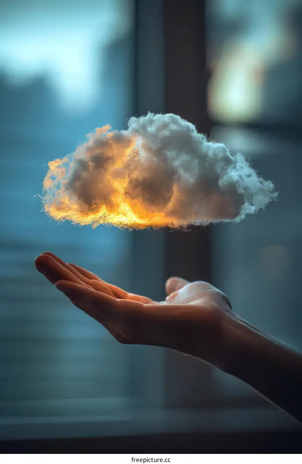 A hand holding a glowing cloud