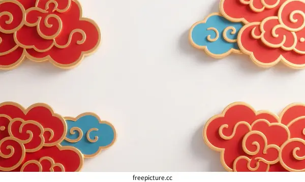 Chinese Style Cloud Patterns Decorative Elements on White Background
