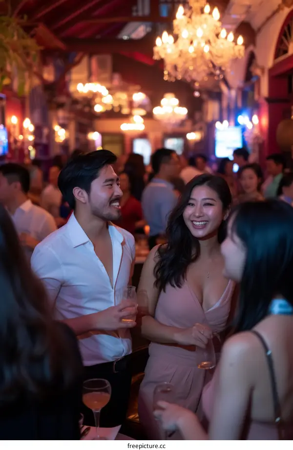 Multi-ethnic group of people socializing in a bar