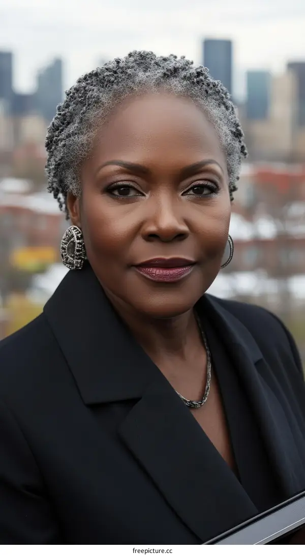 Portrait of a Woman with Gray Hair and Business Attire