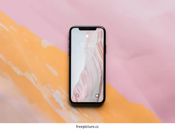Mobile Phone with Pink and Orange Background