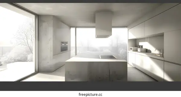 Modern Minimalist Kitchen Interior Design with Concrete and White Cabinets