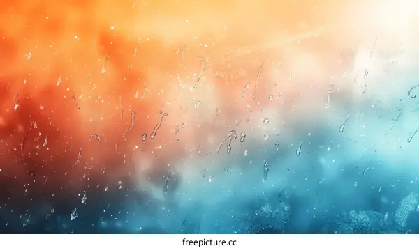 Orange and Blue Gradient Background with Raindrops on Window