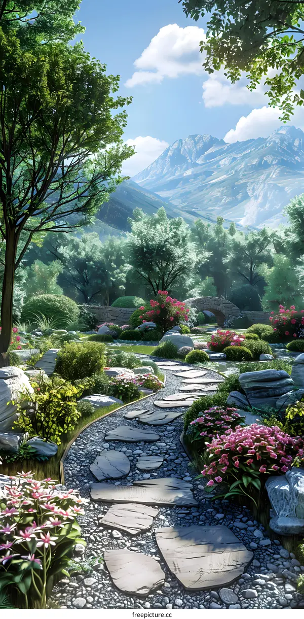 Stone path in a beautiful garden