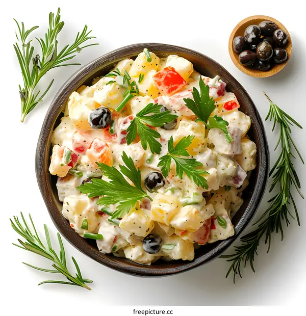 Potato salad with olives and herbs