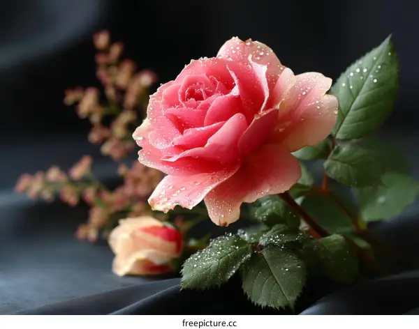 Beautiful Pink Rose with Dewdrops